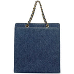 Chanel CC Logo Chain Tote Quilted Denim Blue — view 3