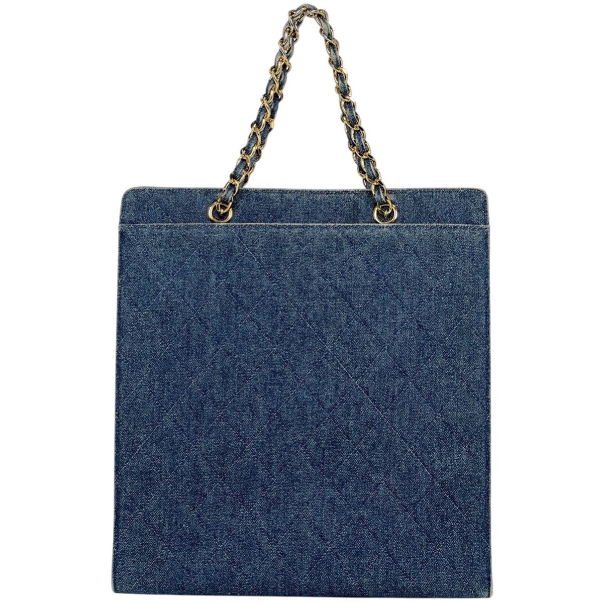 Chanel CC Logo Chain Tote Quilted Denim Blue — view 3