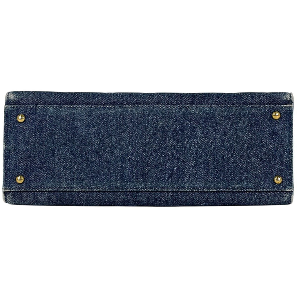 Chanel CC Logo Chain Tote Quilted Denim Blue — view 5