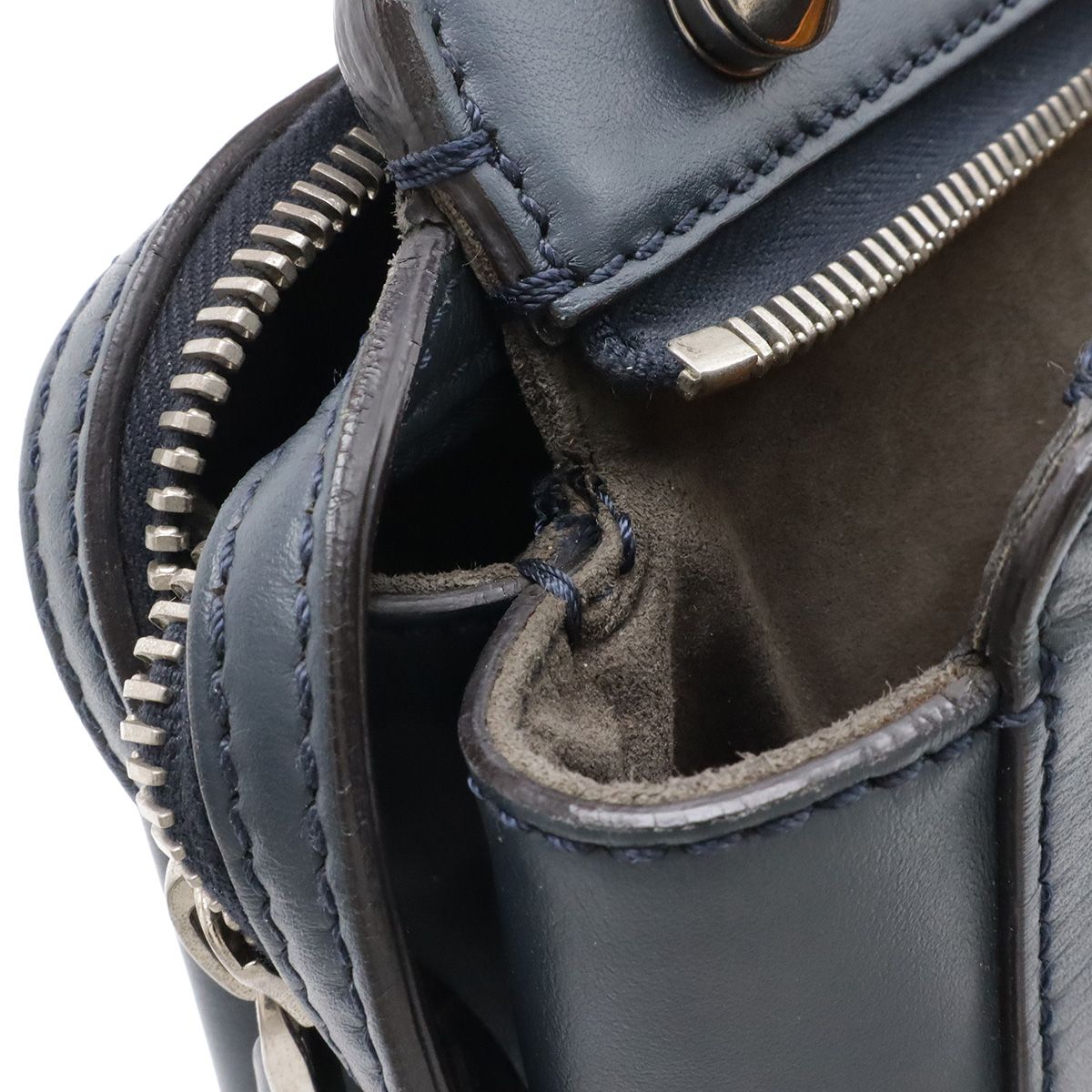 Fendi Com 2-Way Shoulder Bag Leather Navy Blue — view 8