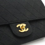 Chanel Quilted CC Logo Chain Shoulder Bag Cotton Jersey Leather Black Gold — view 8