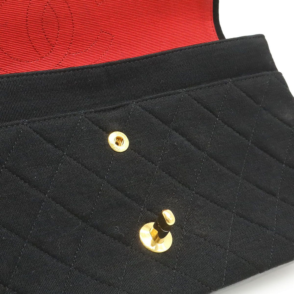 Chanel Quilted CC Logo Chain Shoulder Bag Cotton Jersey Leather Black Gold — view 6