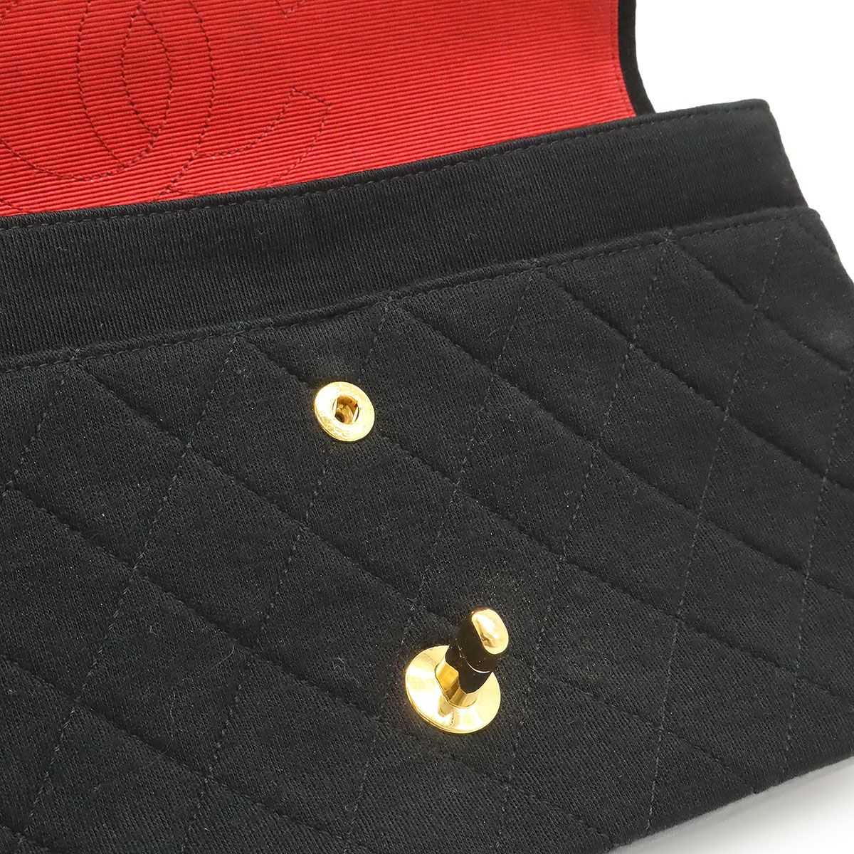 Chanel Quilted CC Logo Chain Shoulder Bag Cotton Jersey Leather Black Gold — view 6