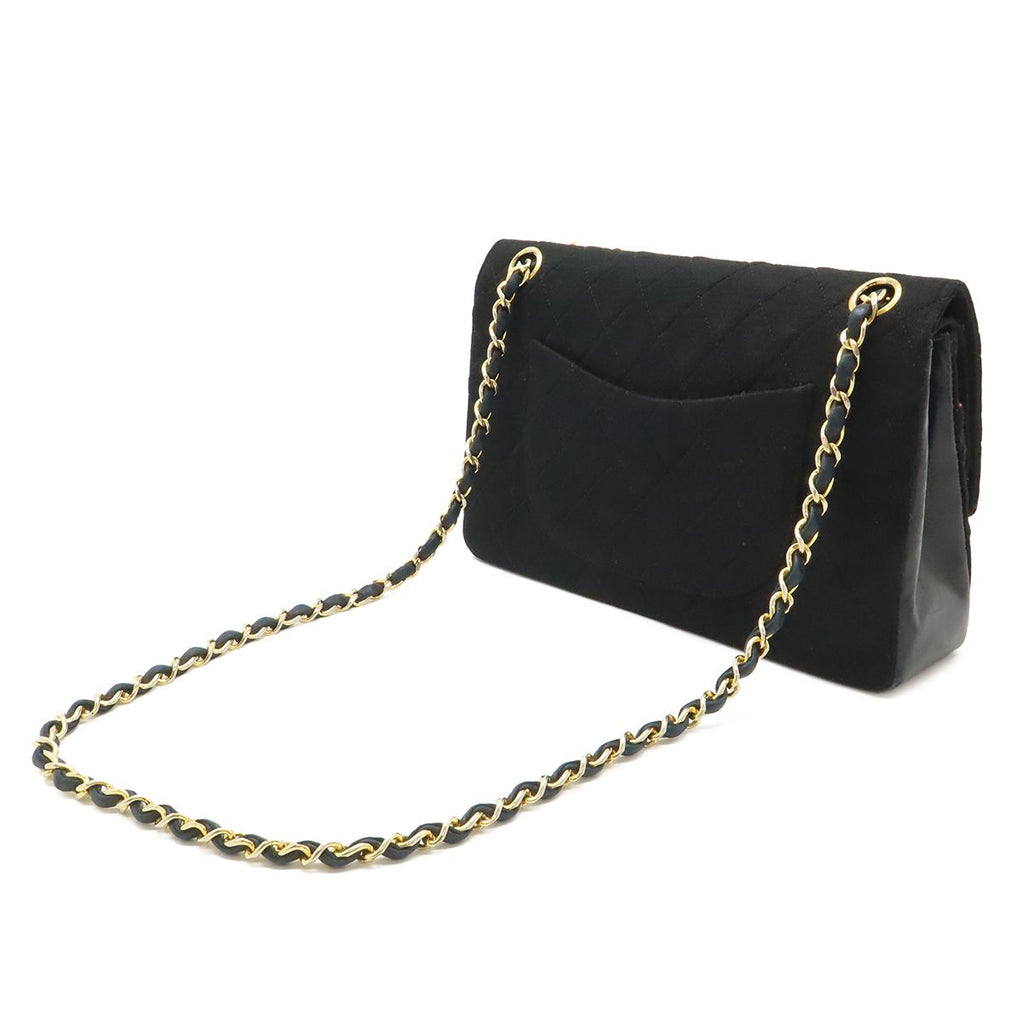 Chanel Quilted CC Logo Chain Shoulder Bag Cotton Jersey Leather Black Gold — view 2
