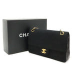 Chanel Quilted CC Logo Chain Shoulder Bag Cotton Jersey Leather Black Gold — view 9