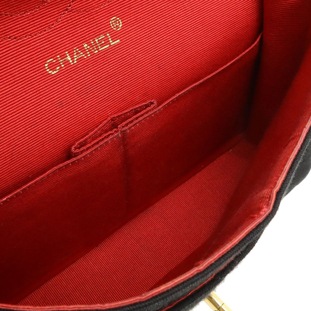 Chanel Quilted CC Logo Chain Shoulder Bag Cotton Jersey Leather Black Gold — view 7
