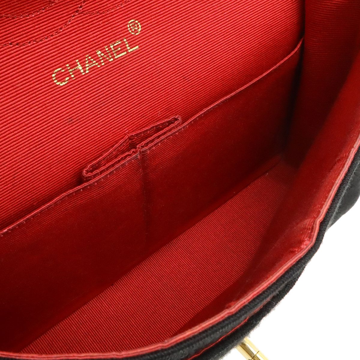 Chanel Quilted CC Logo Chain Shoulder Bag Cotton Jersey Leather Black Gold — view 7