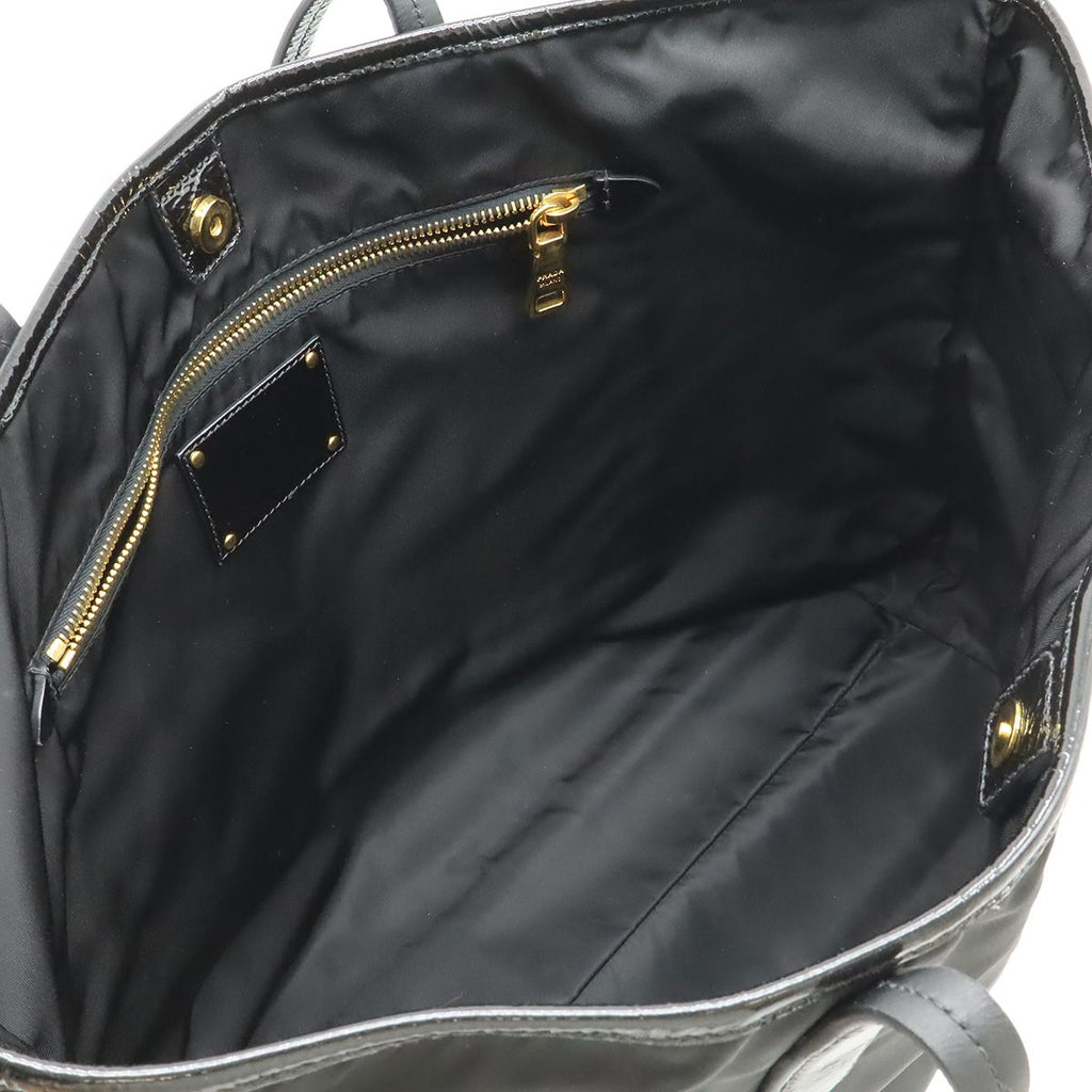 Prada Logo Tote Large Shoulder Bag Nylon Enamel Patent Nero — view 5