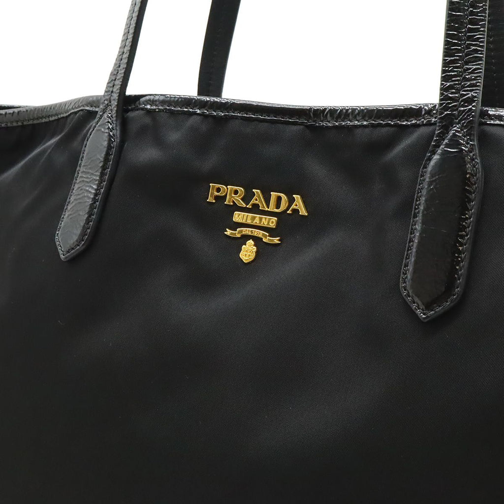 Prada Logo Tote Large Shoulder Bag Nylon Enamel Patent Nero — view 7