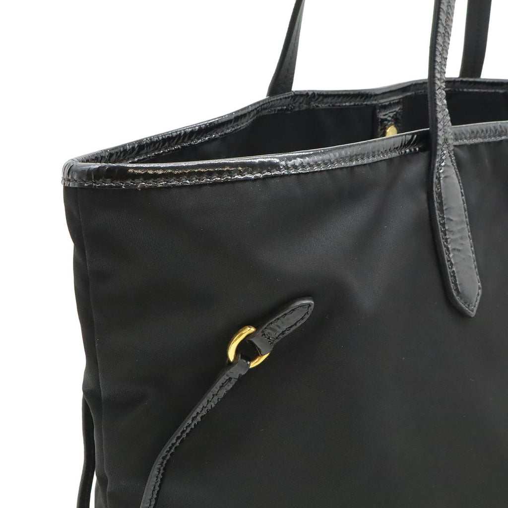 Prada Logo Tote Large Shoulder Bag Nylon Enamel Patent Nero — view 6