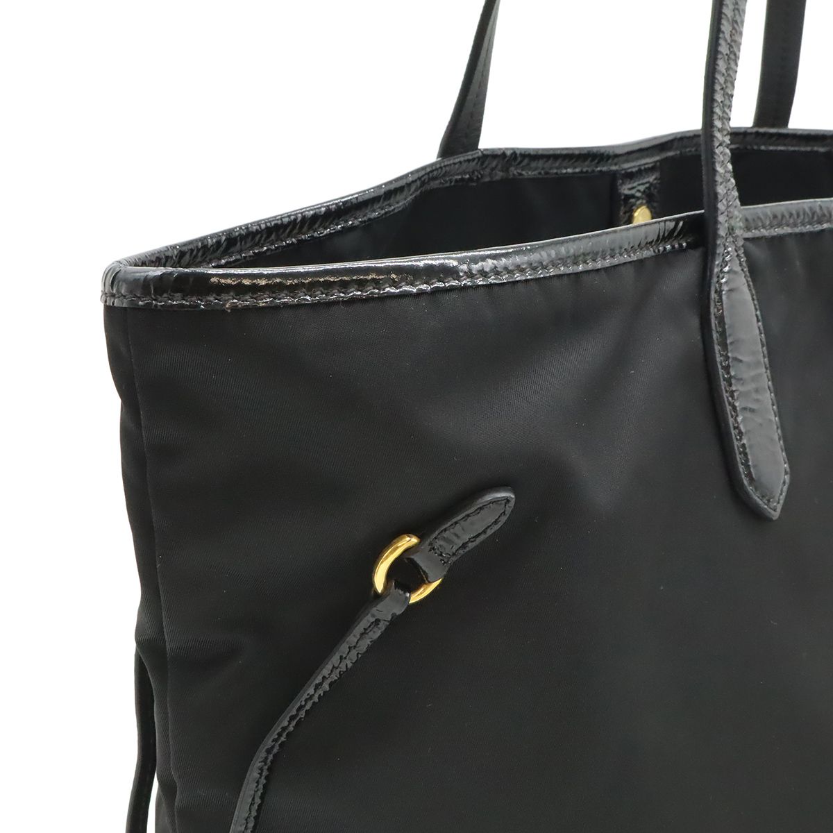 Prada Logo Tote Large Shoulder Bag Nylon Enamel Patent Nero — view 6