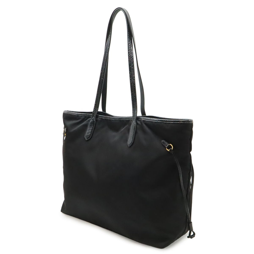 Prada Logo Tote Large Shoulder Bag Nylon Enamel Patent Nero — view 2