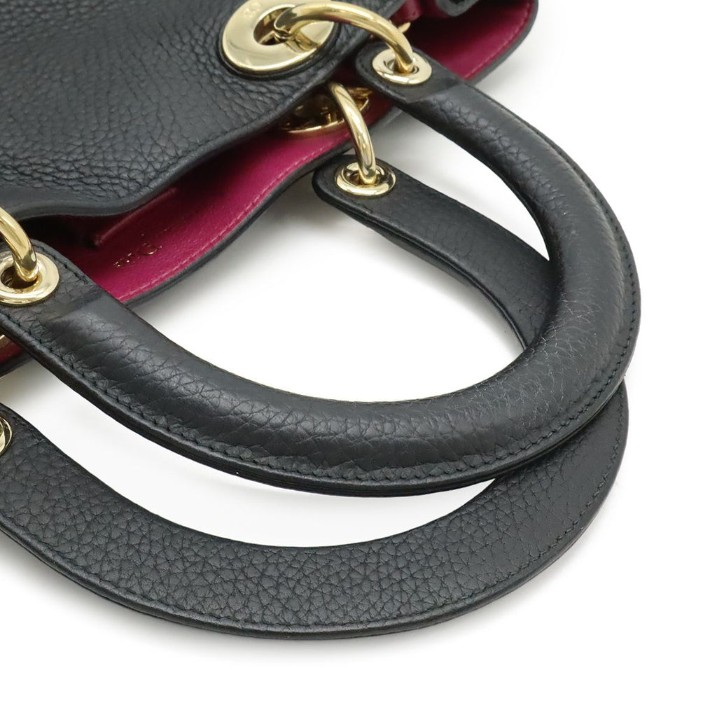 Dior Diorissimo 2-Way Shoulder Bag Crossbody Leather Black Gold — view 6
