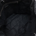 Prada Gathered Tote Large Handbag Nylon Leather Nero Black Silver Hardw — view 6