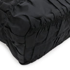 Prada Gathered Tote Large Handbag Nylon Leather Nero Black Silver Hardw — view 3