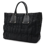 Prada Gathered Tote Large Handbag Nylon Leather Nero Black Silver Hardw — view 2