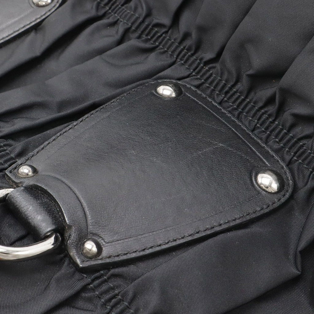 Prada Gathered Tote Large Handbag Nylon Leather Nero Black Silver Hardw — view 5