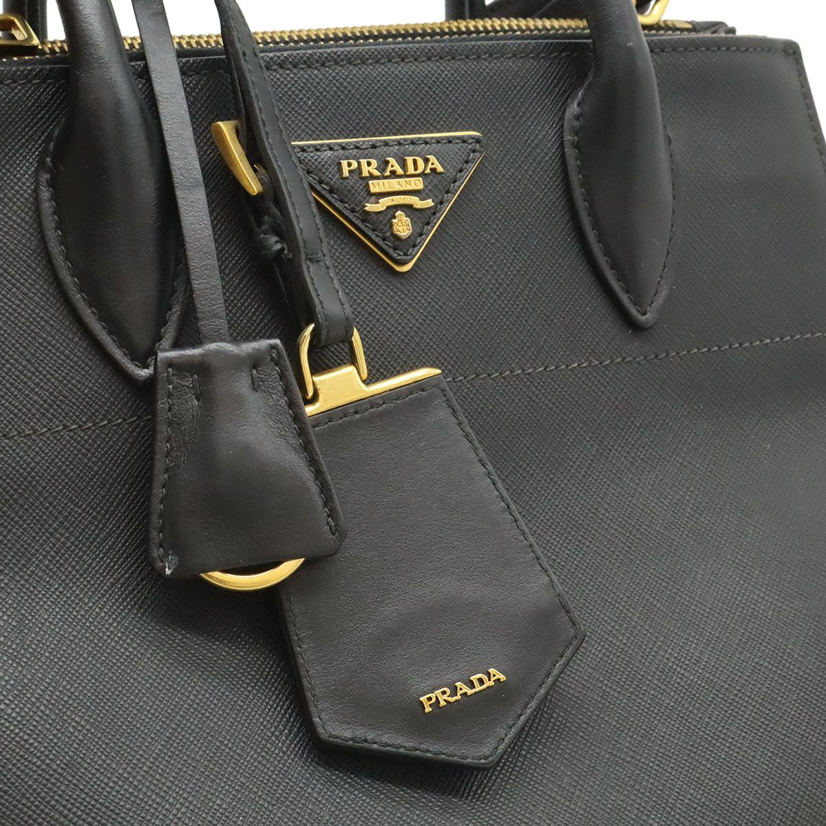 Prada Paradigm 2-Way Shoulder Bag Saffiano Leather Nero Black Fuoco Red — view 9