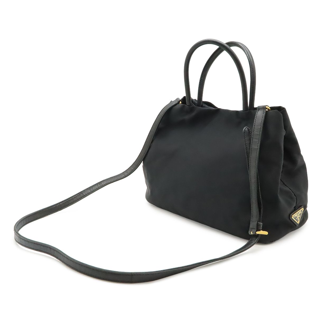 Prada Logo Jacquard Ribbon 2-Way Shoulder Bag Nylon Nero Black Gold — view 2