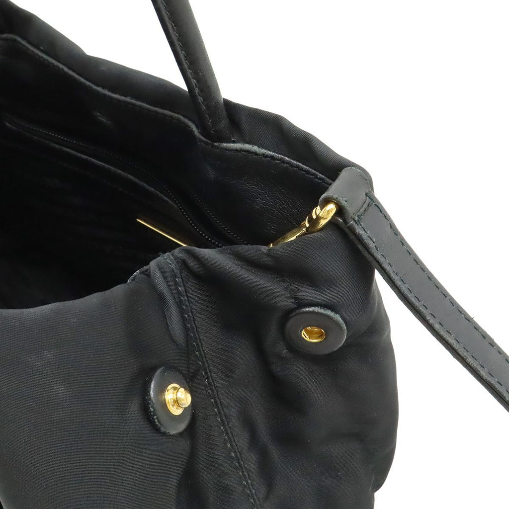 Prada Logo Jacquard Ribbon 2-Way Shoulder Bag Nylon Nero Black Gold — view 5