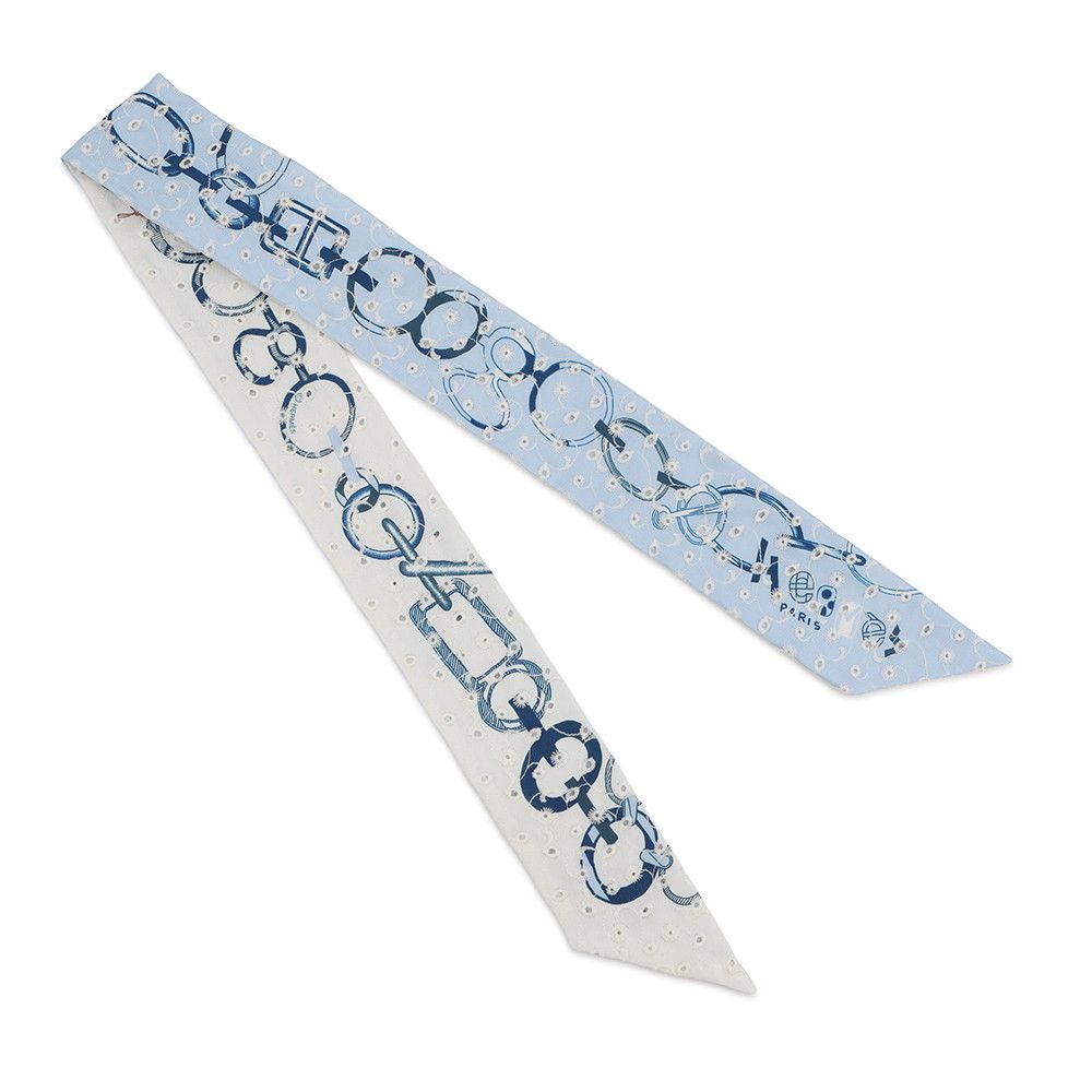Hermes Scarf Twilly Re Boucles Broderie Anglaise Blue-blanc Marine — view 3