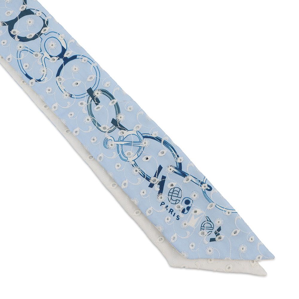 Hermes Scarf Twilly Re Boucles Broderie Anglaise Blue-blanc Marine — view 4