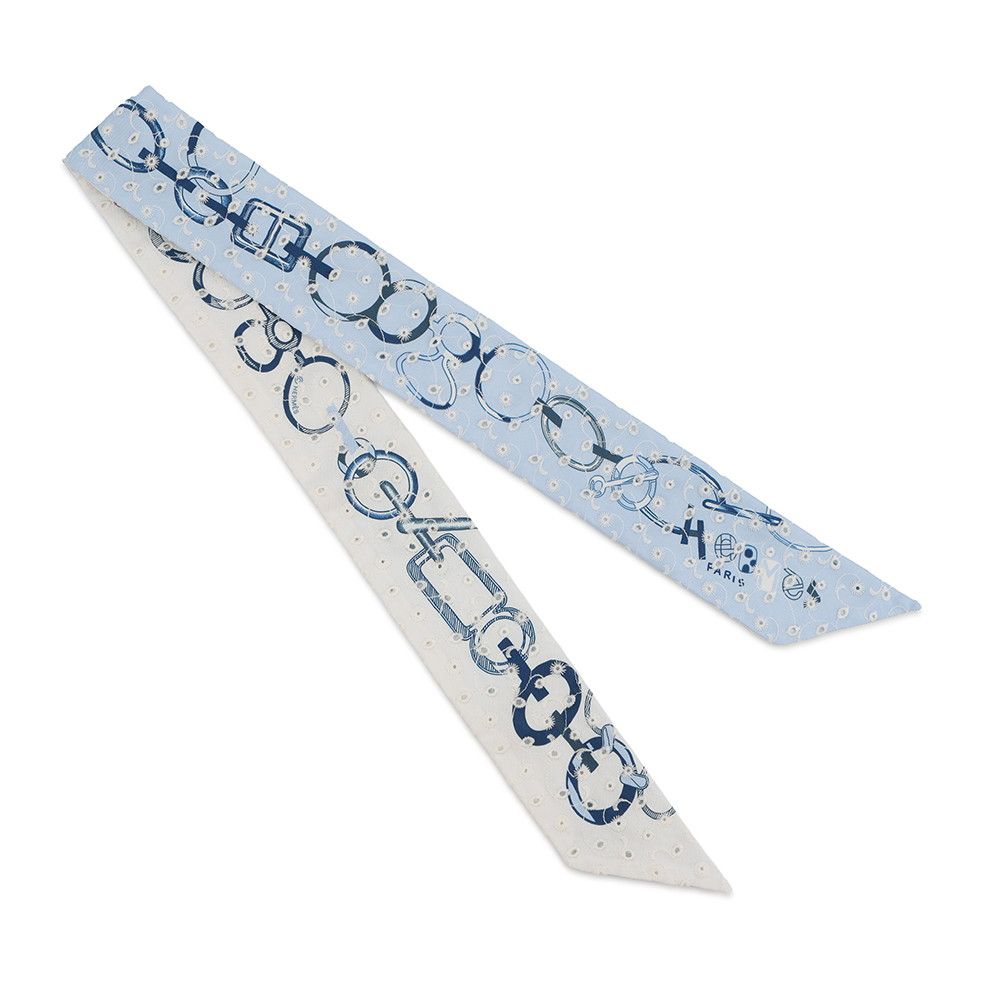 Hermes Scarf Twilly Re Boucles Broderie Anglaise Blue-blanc Marine — view 3