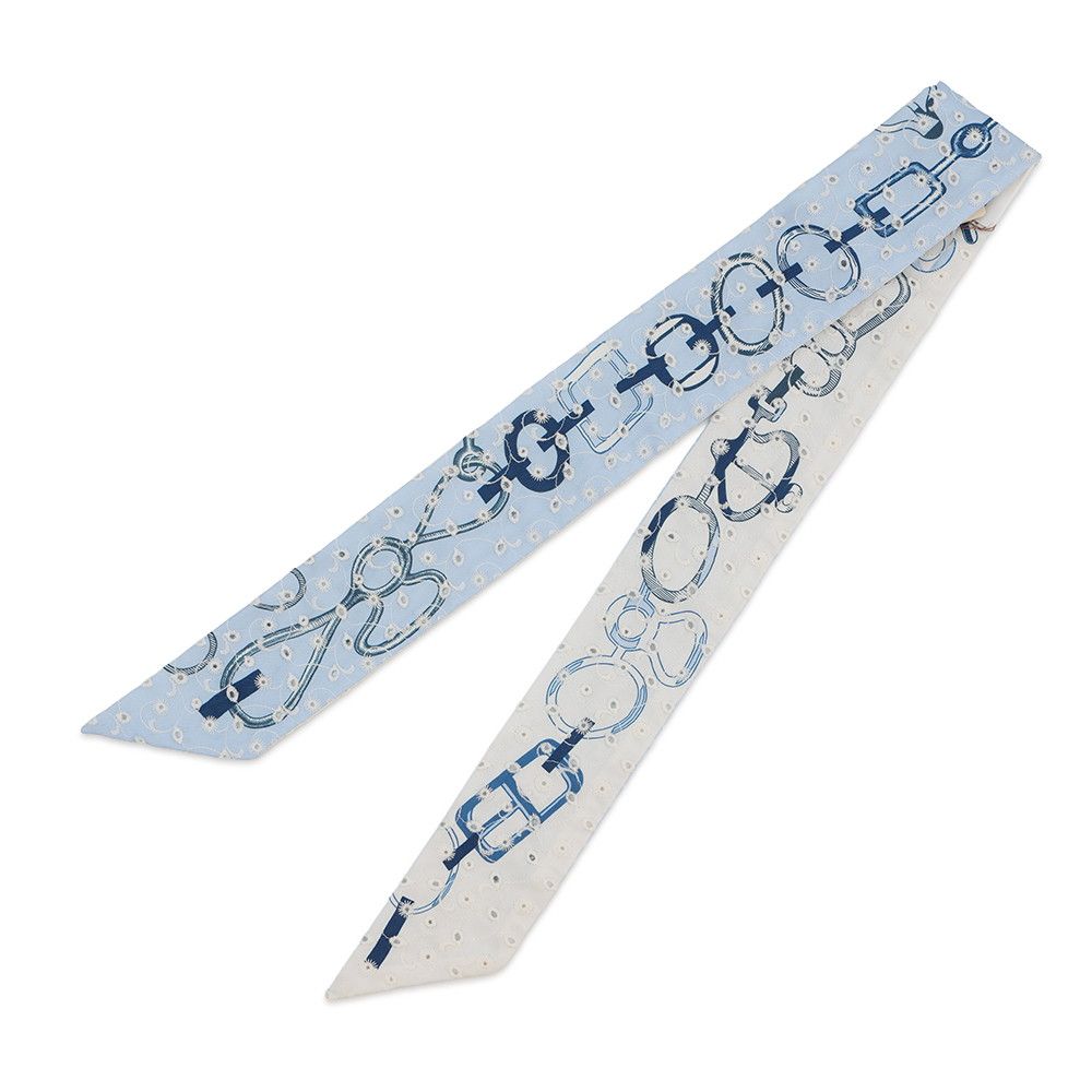 Hermes Scarf Twilly Re Boucles Broderie Anglaise Blue-blanc Marine — view 2