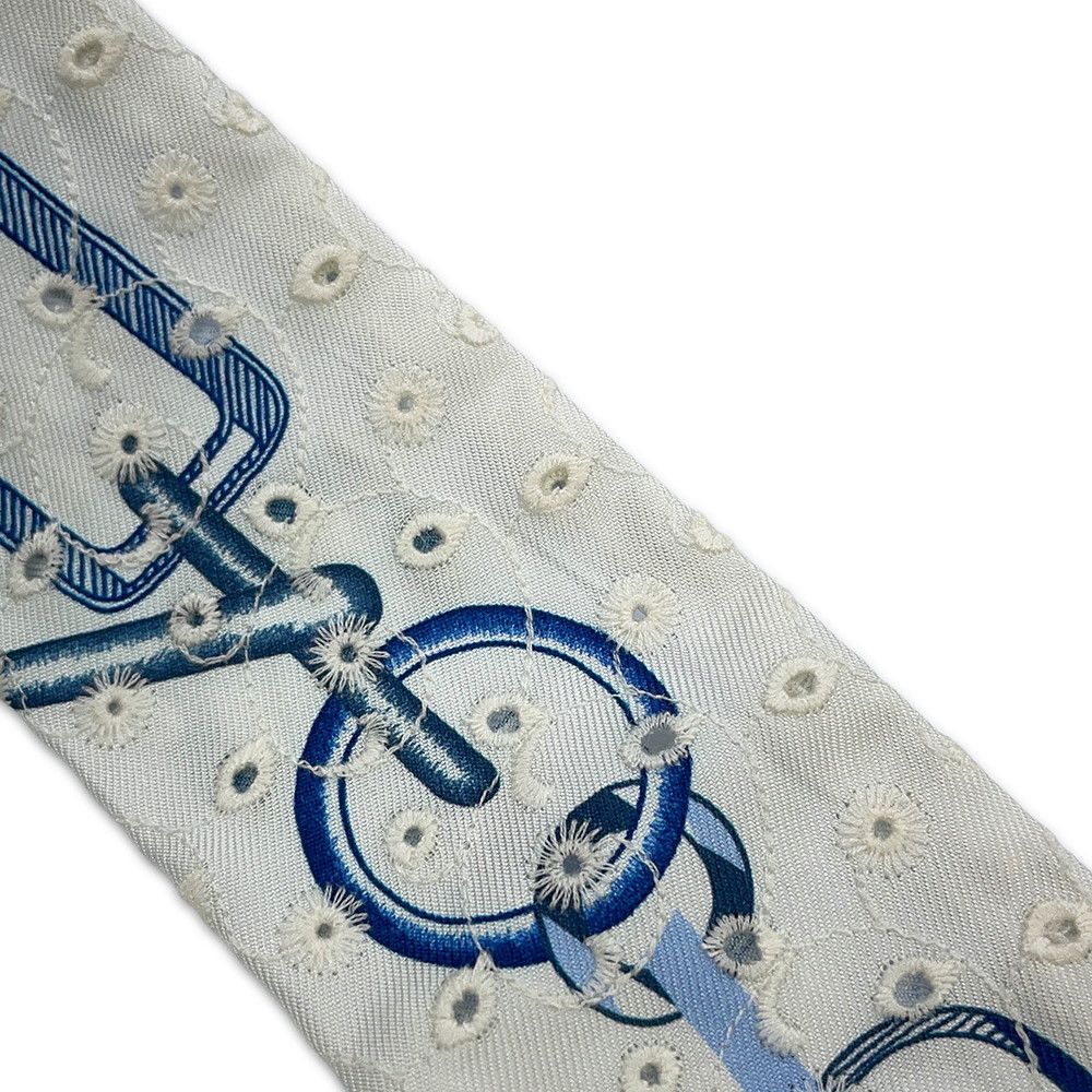 Hermes Scarf Twilly Re Boucles Broderie Anglaise Blue-blanc Marine — view 6