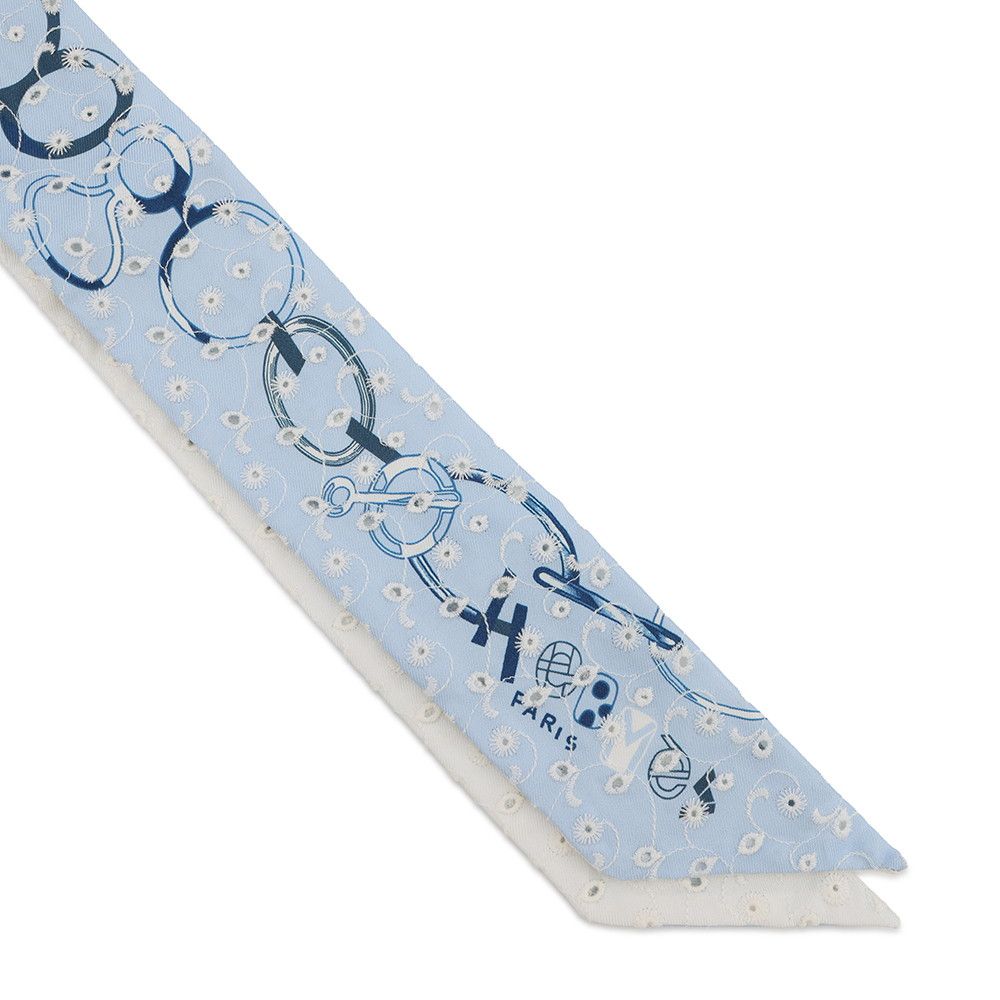Hermes Scarf Twilly Re Boucles Broderie Anglaise Blue-blanc Marine — view 4