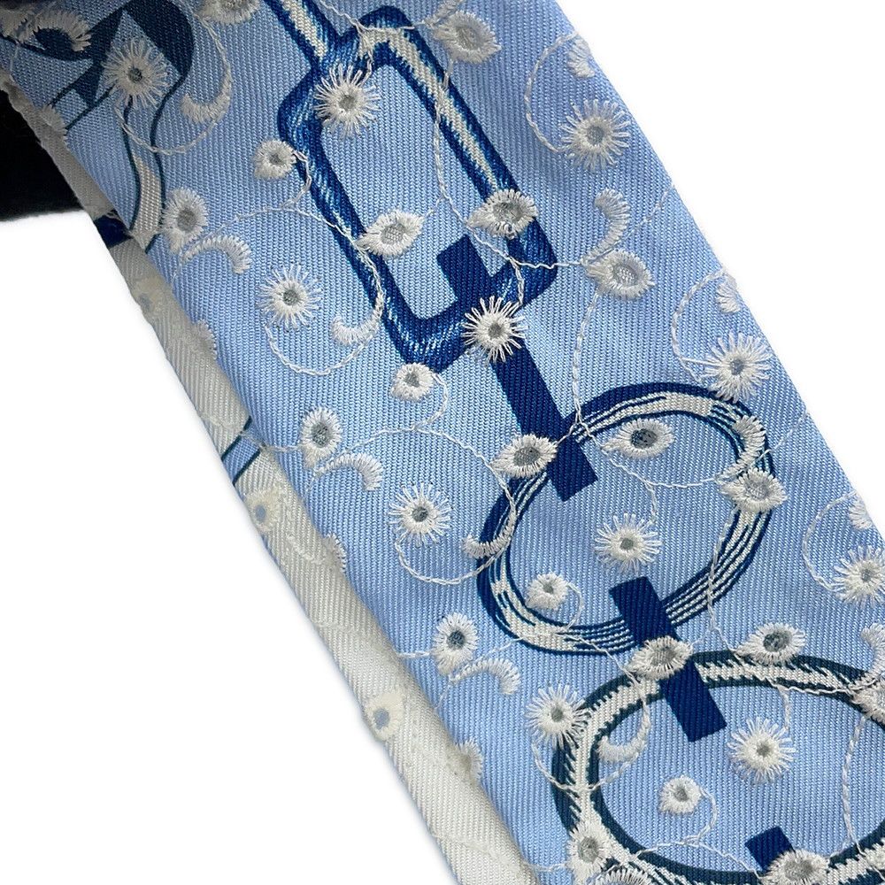 Hermes Scarf Twilly Re Boucles Broderie Anglaise Blue-blanc Marine — view 7