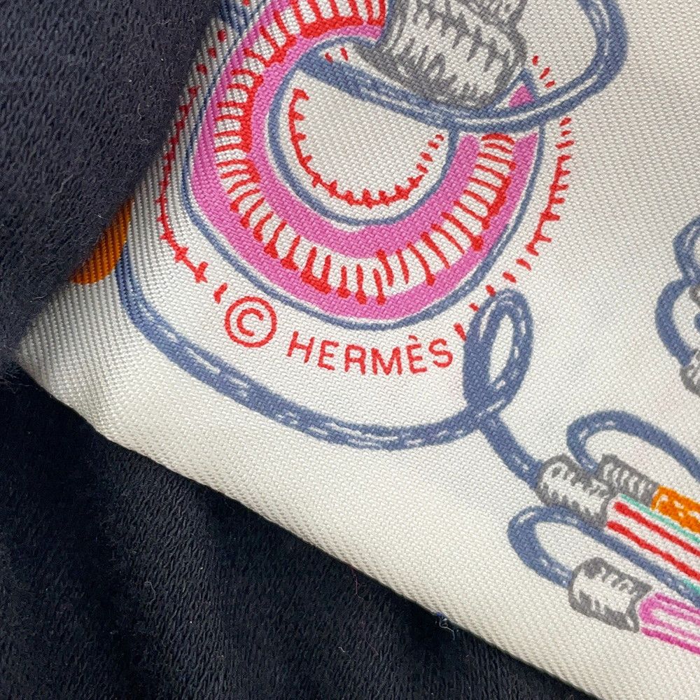Hermes Scarf Twirl Scope Neon Pointier Embroidery Silk Blanc Rose Vert — view 7