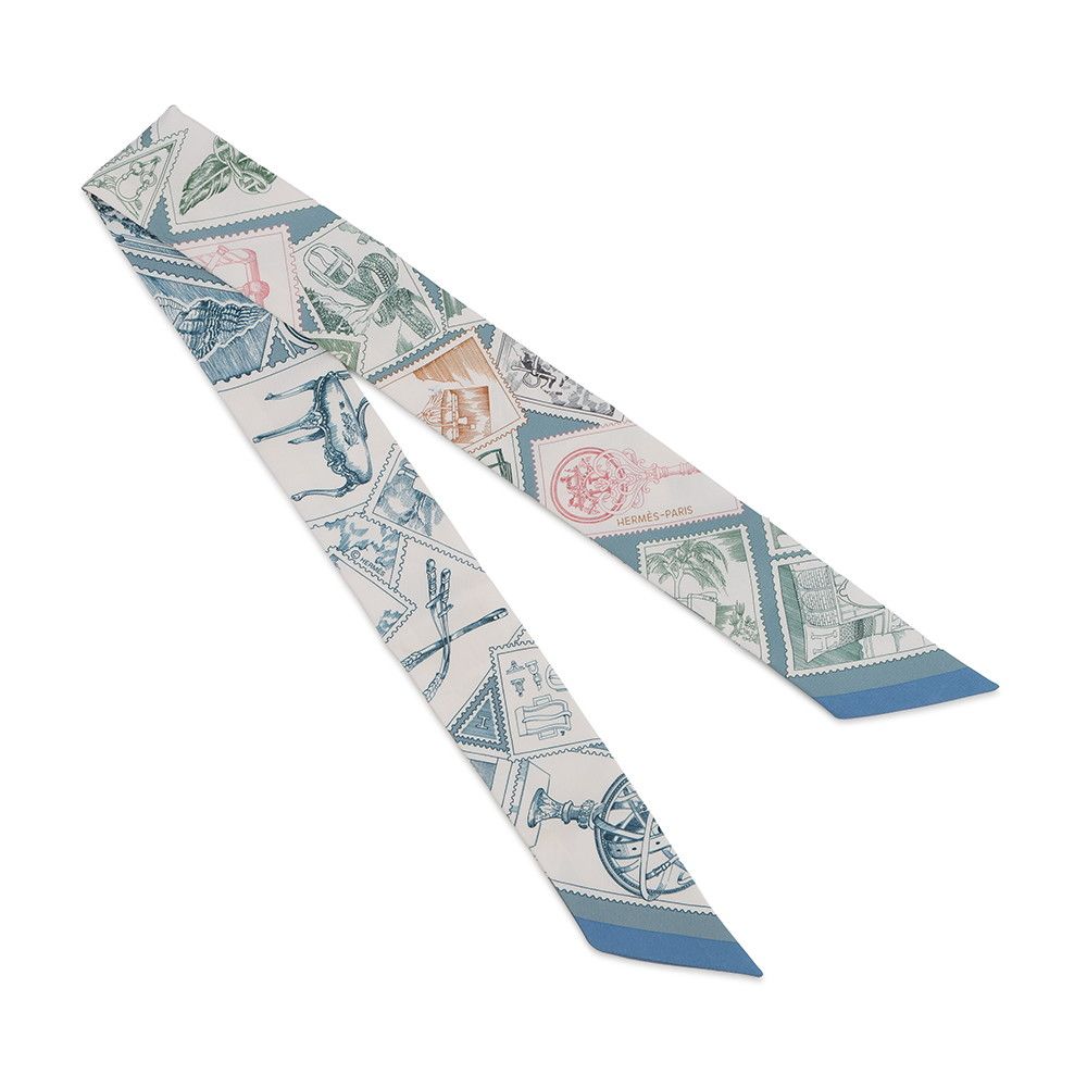 Hermes Scarf Twill Faubourg Lover Silk Blue Moyen White Pink — view 3