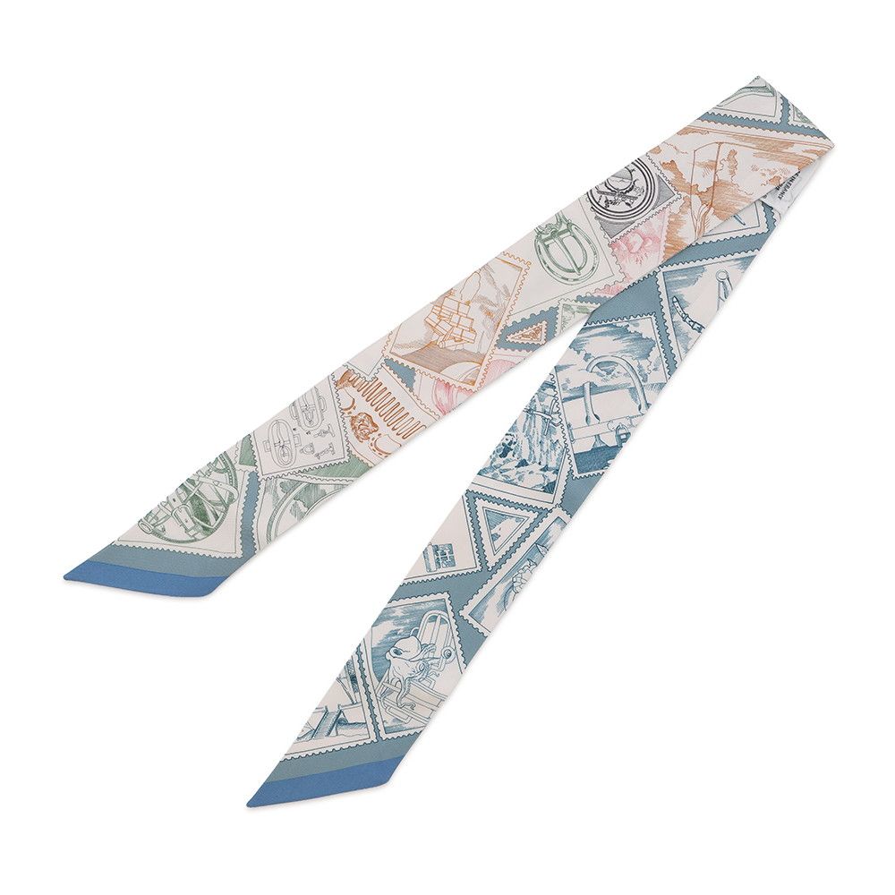 Hermes Scarf Twill Faubourg Lover Silk Blue Moyen White Pink — view 2