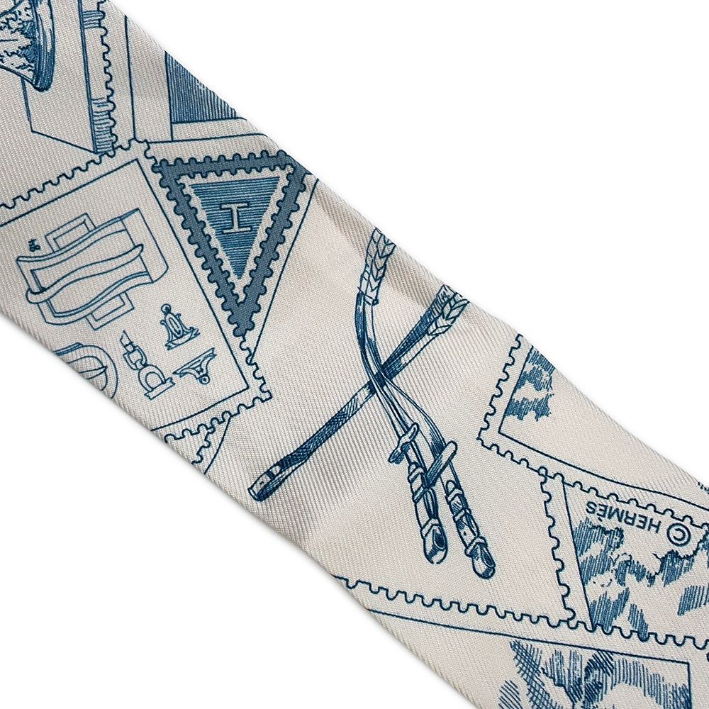Hermes Scarf Twill Faubourg Lover Silk Blue Moyen White Pink — view 7