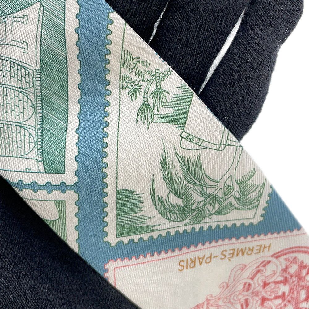 Hermes Scarf Twill Faubourg Lover Silk Blue Moyen White Pink — view 8