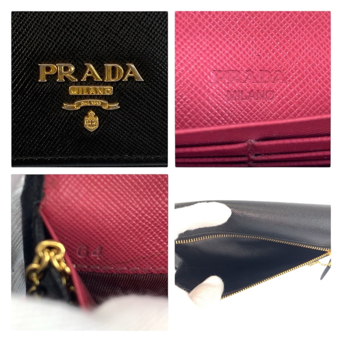 Prada Saffiano Black Pink Leather Wallet — view 3