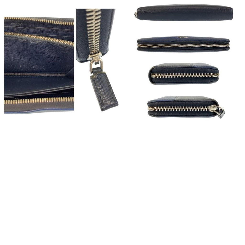 Prada Saffiano Navy Black Silver Leather Wallet — view 9