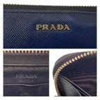 Prada Saffiano Navy Black Silver Leather Wallet — view 3