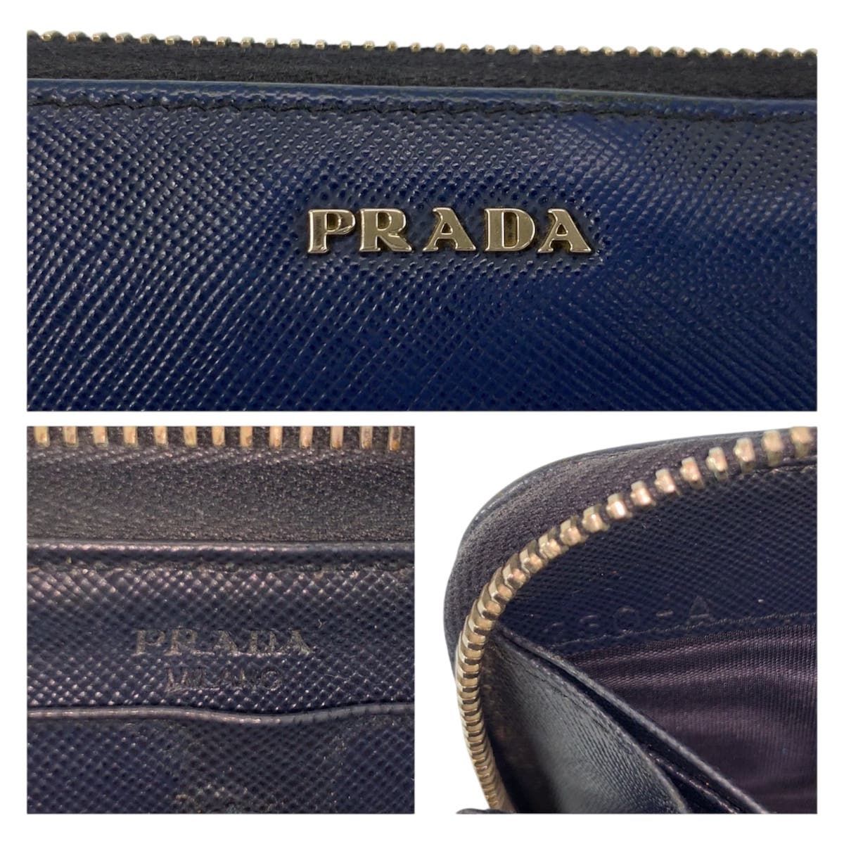 Prada Saffiano Navy Black Silver Leather Wallet — view 3