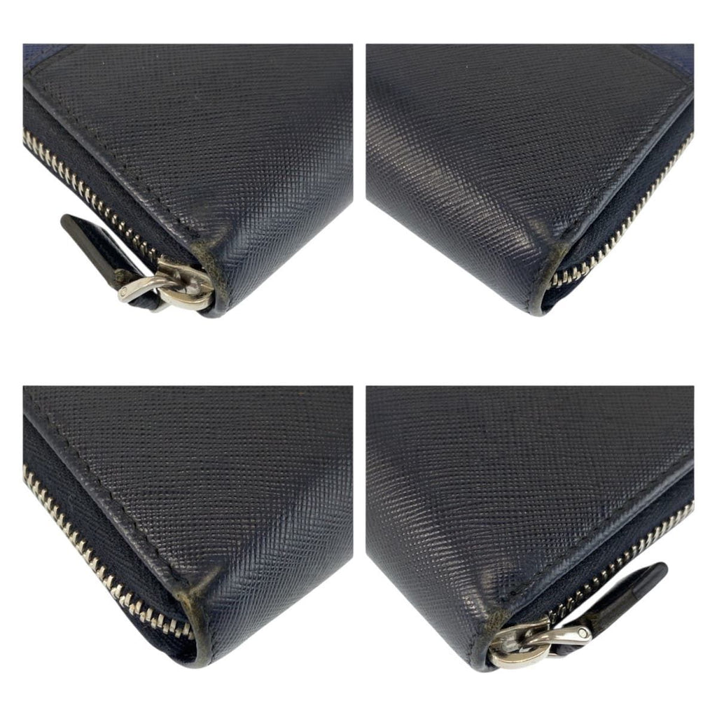 Prada Saffiano Navy Black Silver Leather Wallet — view 7