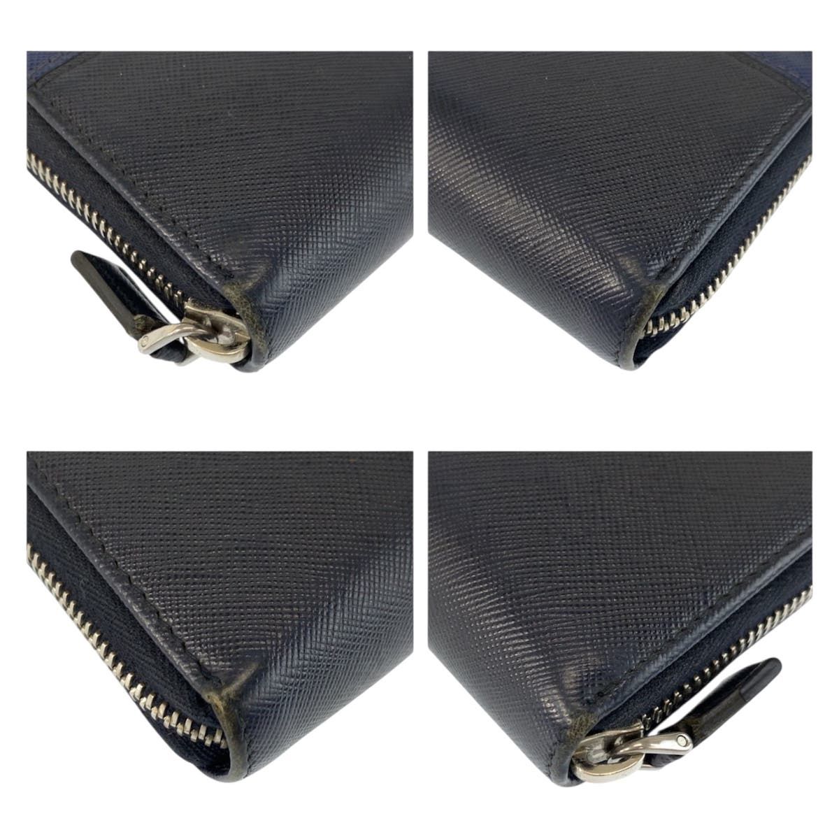 Prada Saffiano Navy Black Silver Leather Wallet — view 7