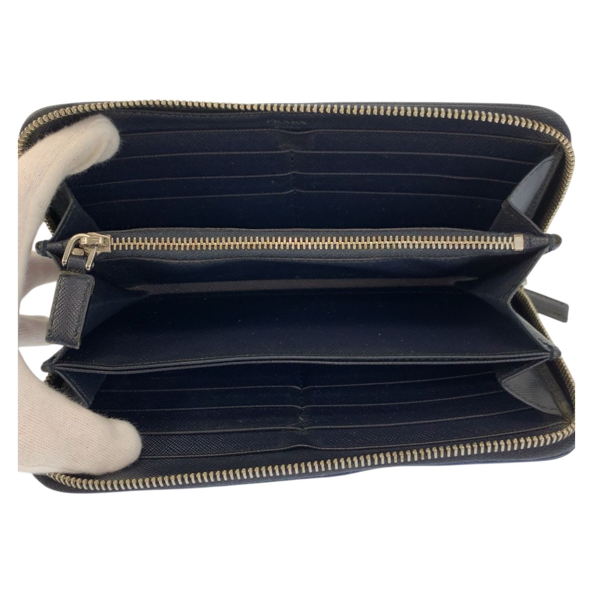 Prada Saffiano Navy Black Silver Leather Wallet — view 4