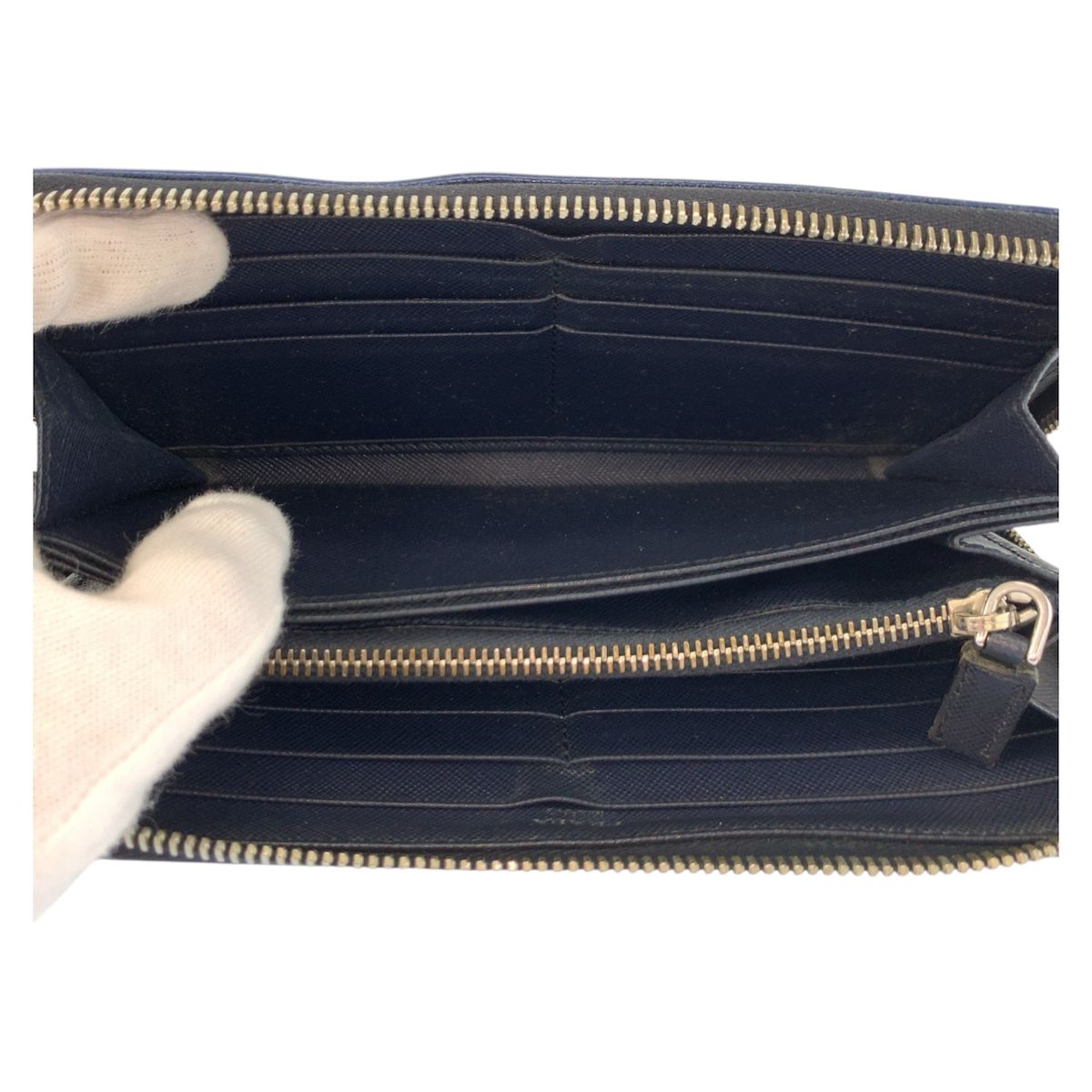 Prada Saffiano Navy Black Silver Leather Wallet — view 6