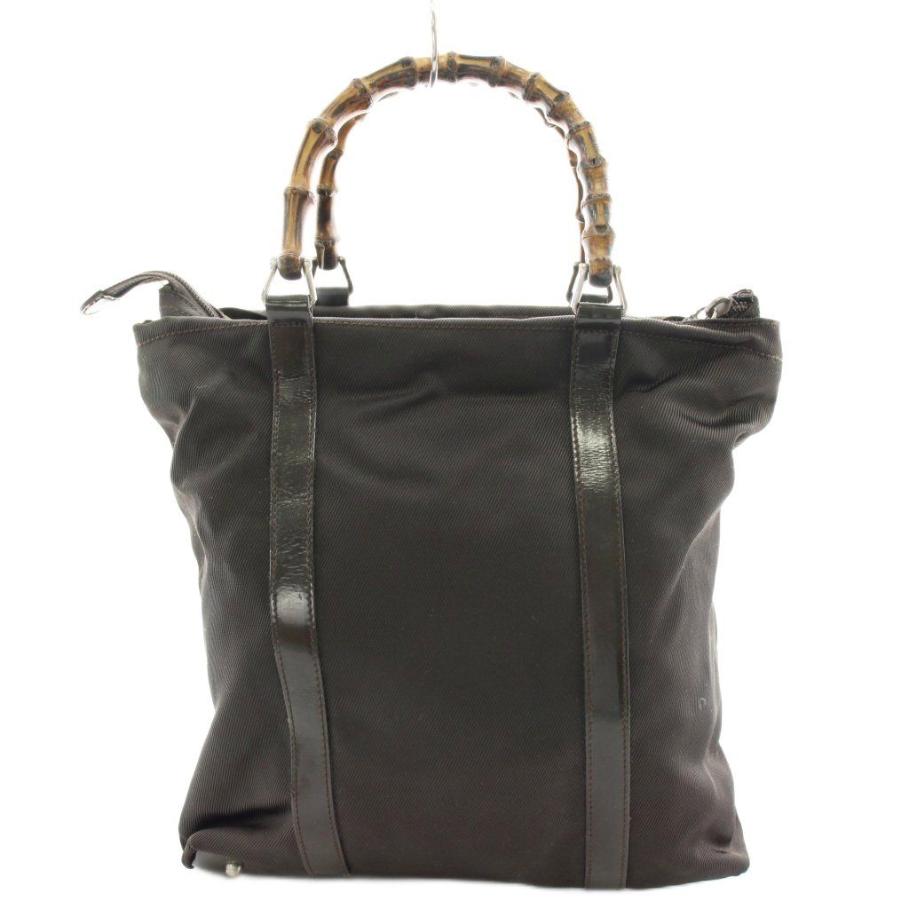 Gucci Bamboo Handle Handbag Nylon Leather Brown — view 2