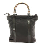 Gucci Bamboo Handle Handbag Nylon Leather Brown — view 2