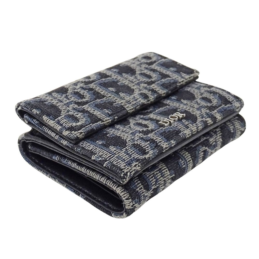 Dior Wallet Trifold Blue Jacquard Navy Mini — view 3