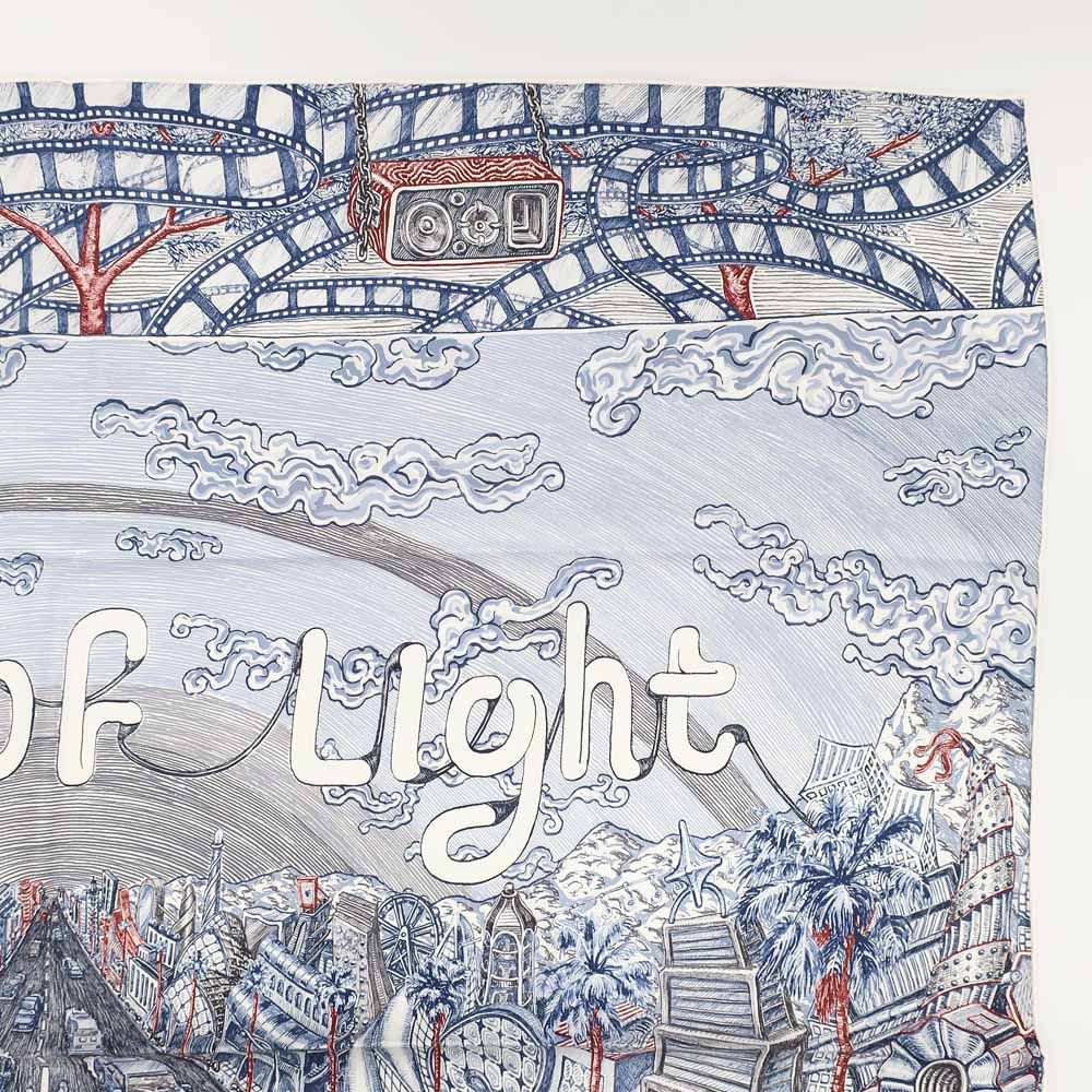 Hermes Carre 90 City of Light Scarf Silk Ardoise White Rouge — view 3