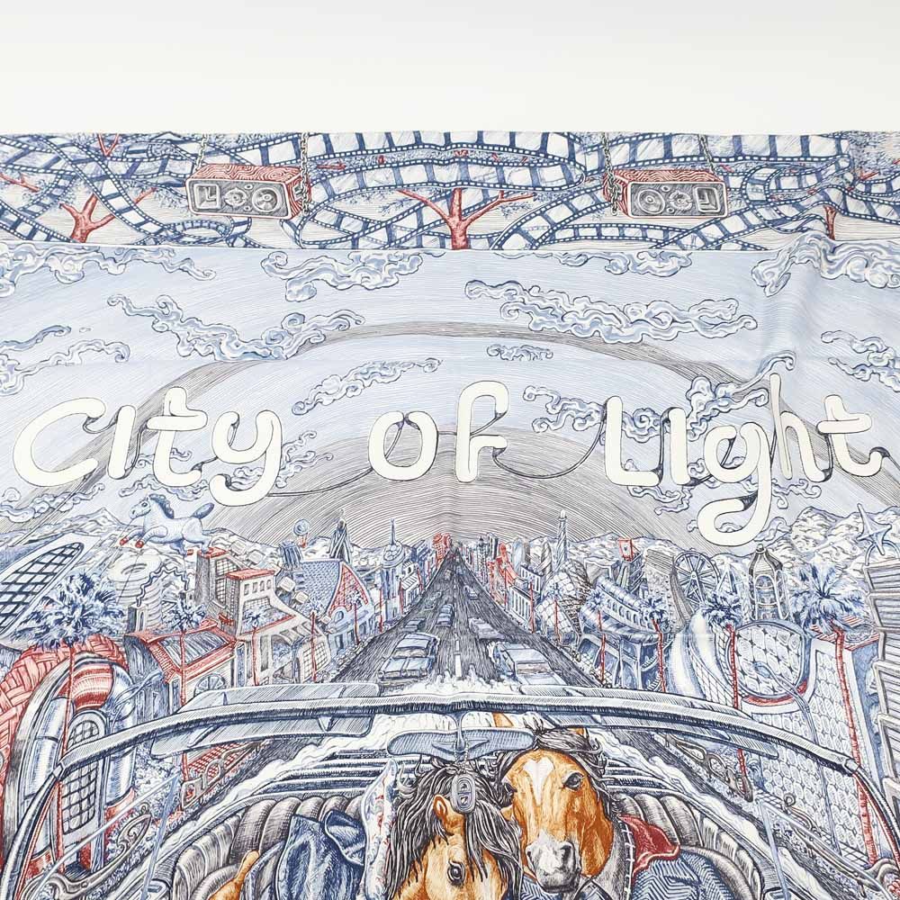 Hermes Carre 90 City of Light Scarf Silk Ardoise White Rouge — view 2