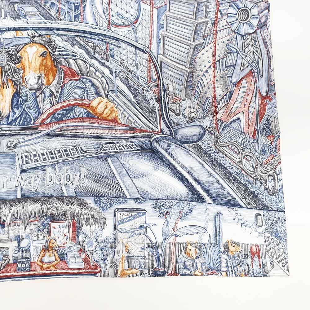 Hermes Carre 90 City of Light Scarf Silk Ardoise White Rouge — view 6
